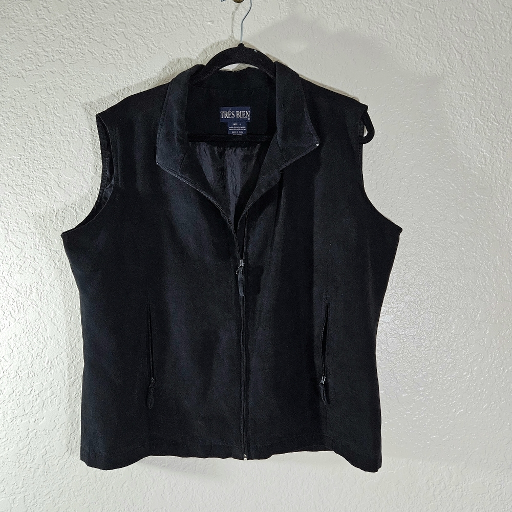 Tris Bien Black Polyester Zip Vest - Picture 1 of 10